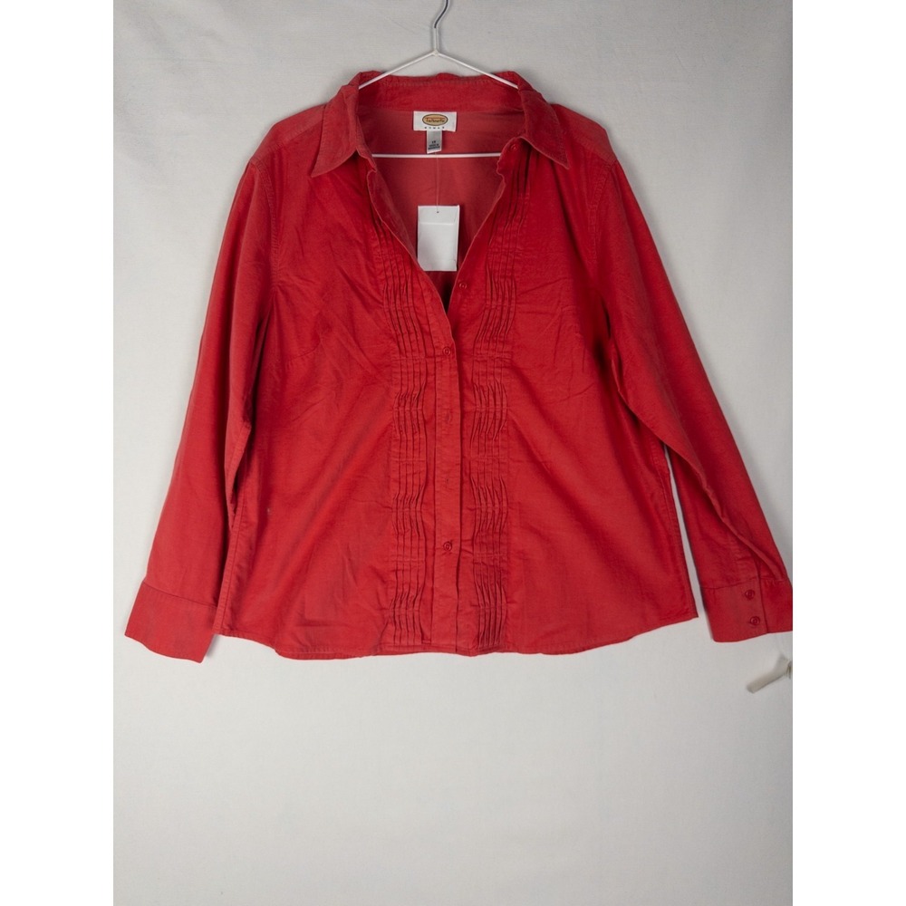 VTG NWT Talbots Womens Shirt 1X Red‎ Corduroy Ruffle Button Up Cotton
